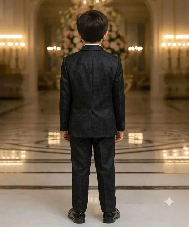 Charcoal Black Boys Partywear Tuxedo Suit Set | Jaipur
