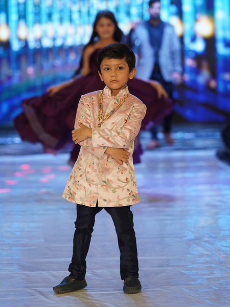 Self-embroidered party sherwani, kids wear, peach color suit Jaipur