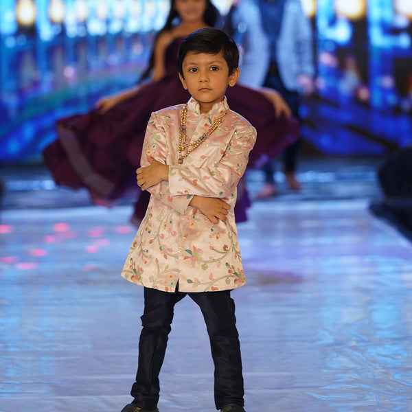 Self-embroidered party sherwani, kids wear, peach color suit Jaipur