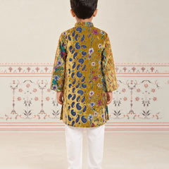 Boys' velvet flock print party wear kurta pyjama set, Devils N Angels Jaipur, view 3