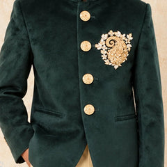 Boys' green velvet Jodhpuri suit, premium wedding wear, Devils N Angels Jaipur, view 2