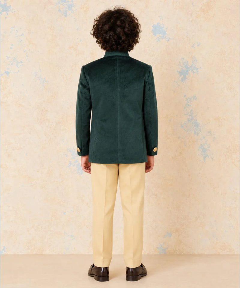 Boys' royal green velvet Jodhpuri suit for festive functions, Devils N Angels Jaipur, view 3