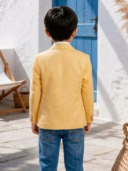 Lemon Yellow Colored Linen Blazer with White T-Shirt | Jaipur