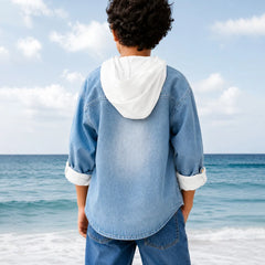 Boys Blue Denim Hoodife Shirt For Wedding