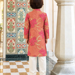 Boys' peach printed kurta pyjama for Diwali, Devils N Angels Jaipur, view 3