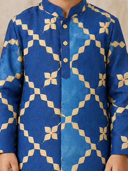 Boys' blue embroidered traditional kurta pyjama, Devils N Angels Jaipur, view 2
