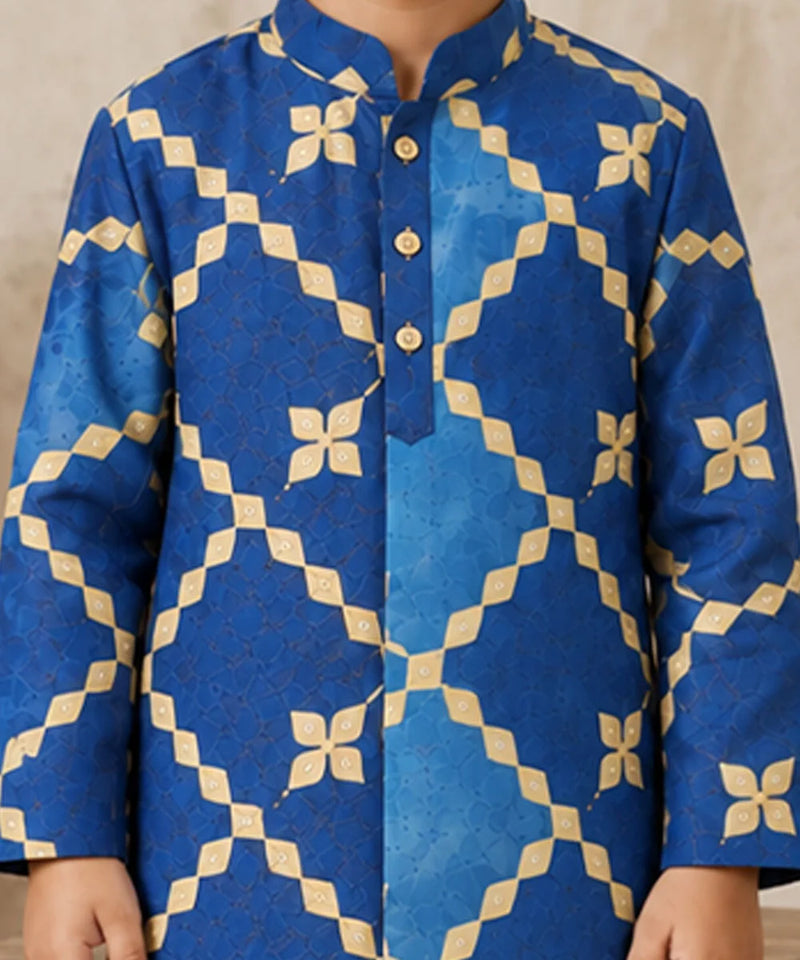 Boys' blue embroidered traditional kurta pyjama, Devils N Angels Jaipur, view 2