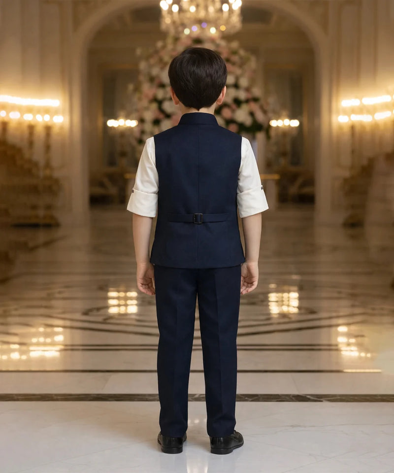Person wearing a formal outfit in an elegant indoor setting with chandeliers.