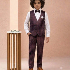 Blue and Red Colored Checked Waist Coat Set for Boys 12-13 Years Jaipur