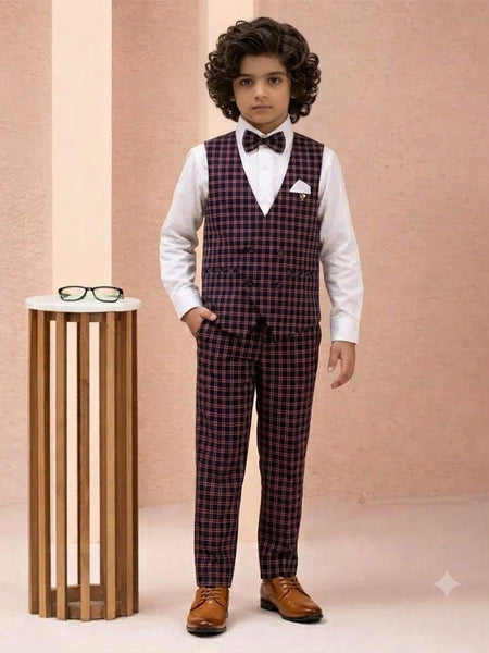 Blue and Red Colored Checked Waist Coat Set for Boys 12-13 Years Jaipur