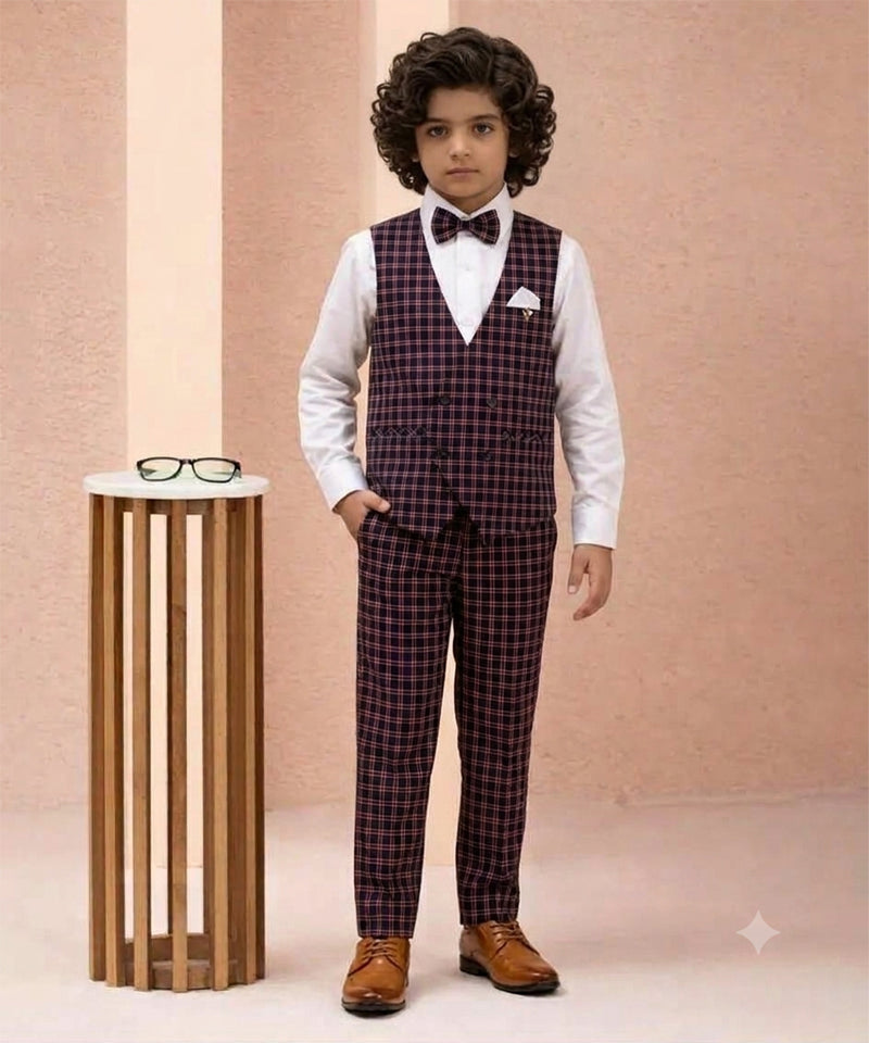 Blue and Red Colored Checked Waist Coat Set for Boys 12-13 Years Jaipur