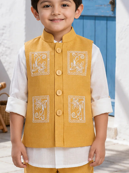 Devils N Angels  Birthday Wear Yellow Waistcoat For Boys Jaipur