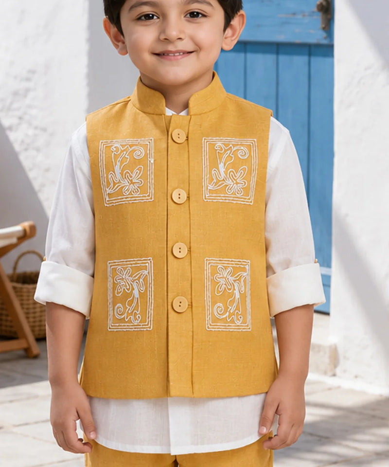 Devils N Angels  Birthday Wear Yellow Waistcoat For Boys Jaipur