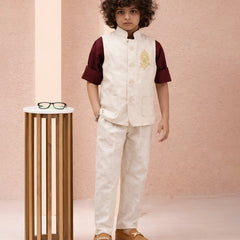 Boys Ivory Ethnic Waistcoat Suit Set for Wedding & Reception Jaipur