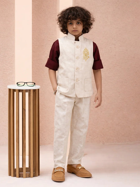 Boys Ivory Ethnic Waistcoat Suit Set for Wedding & Reception Jaipur