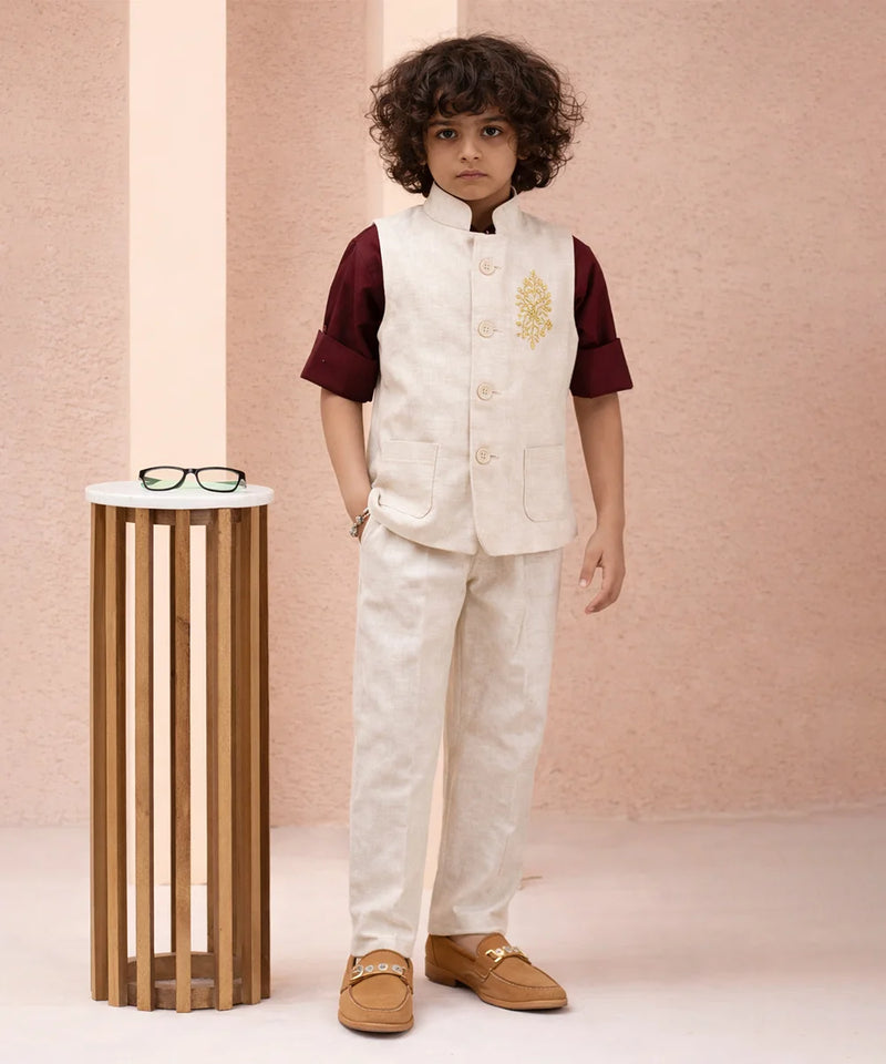 Boys Ivory Ethnic Waistcoat Suit Set for Wedding & Reception Jaipur