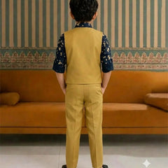 Light Green Color Waist Coat Set With Navy Printed Shirt for Boys | Jaipur