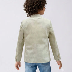 Greyish-White Check-Textured Blazer with a Black T-Shirt for Boys | Jaipur