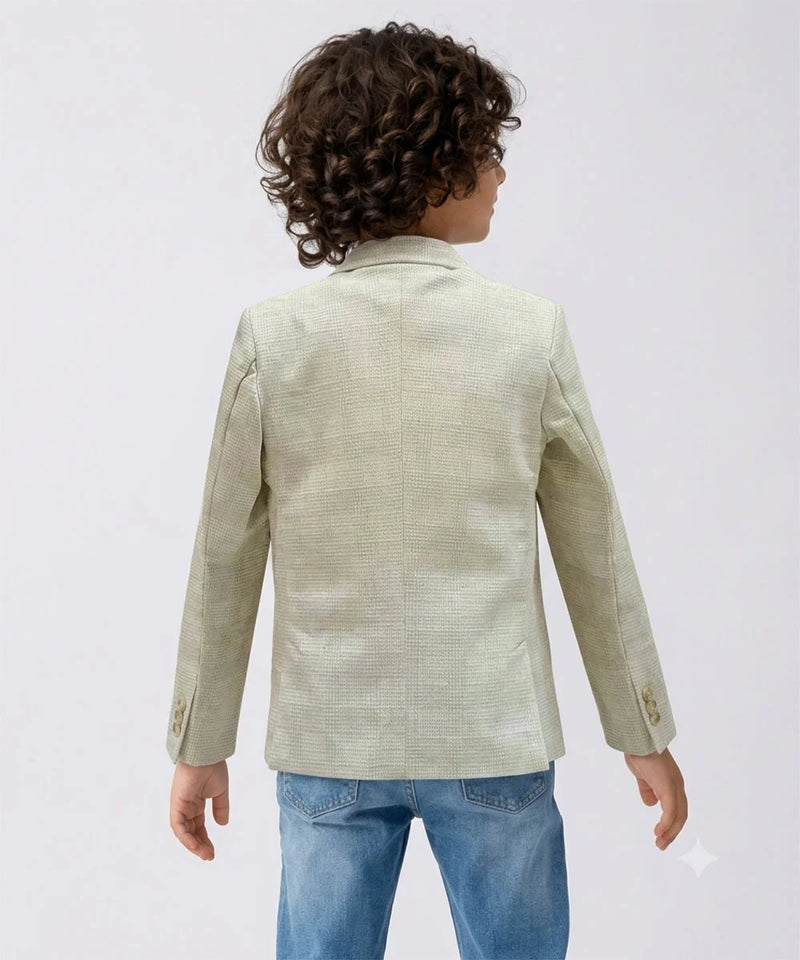 Greyish-White Check-Textured Blazer with a Black T-Shirt for Boys | Jaipur