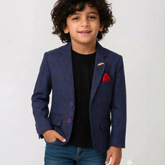 Navy Blue Stylish Checks Wedding Blazer For 1–2 Years Boys Jaipur