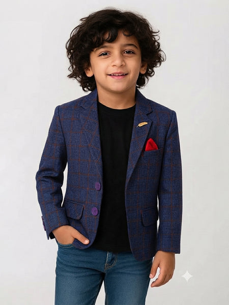 Navy Blue Stylish Checks Wedding Blazer For 1–2 Years Boys Jaipur