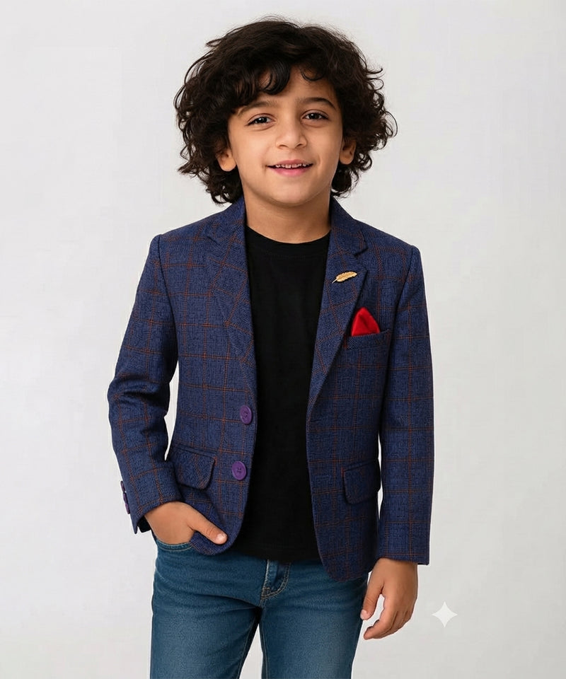 Navy Blue Stylish Checks Wedding Blazer For 1–2 Years Boys Jaipur