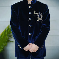 Boys classic velvet Jodhpuri suit, mandarin collar, Jaipur fashion