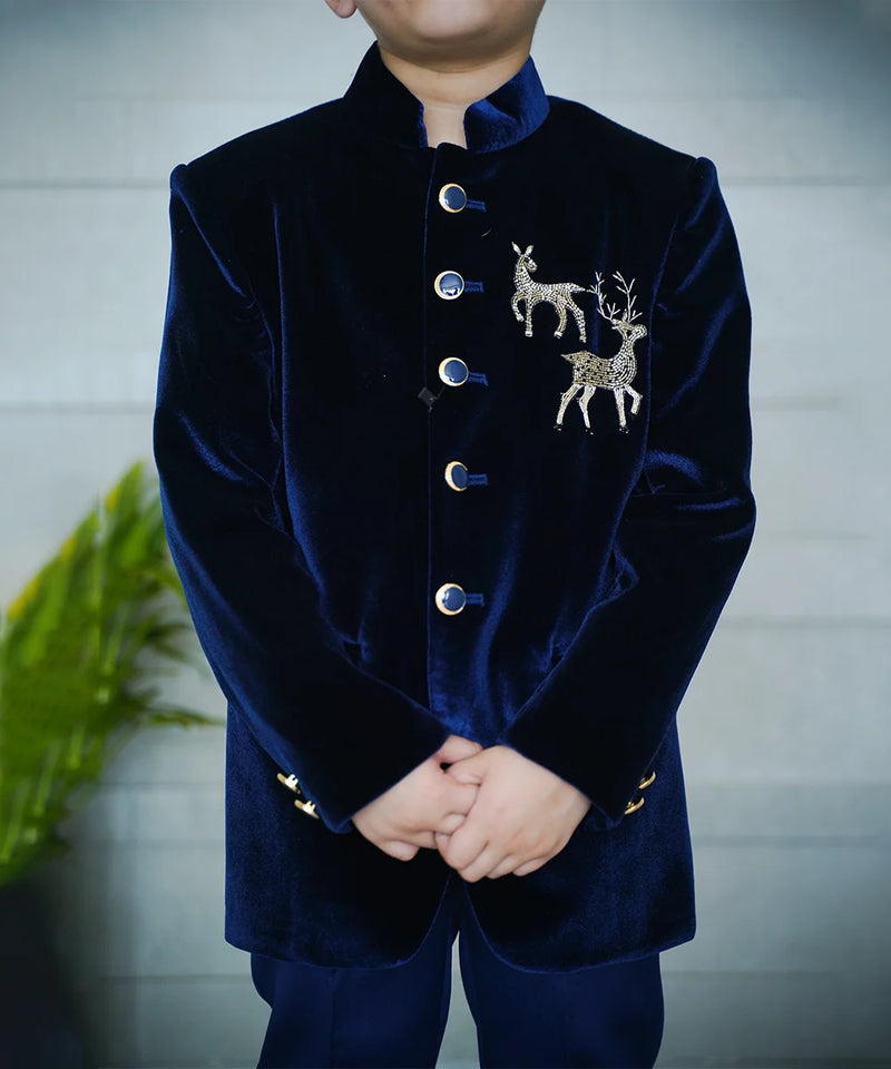 Boys classic velvet Jodhpuri suit, mandarin collar, Jaipur fashion