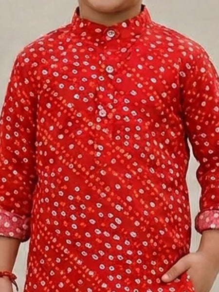 Devils N Angels Boys Red & White Bandhej Kurta Pyjama 12–13 Years | Jaipur
