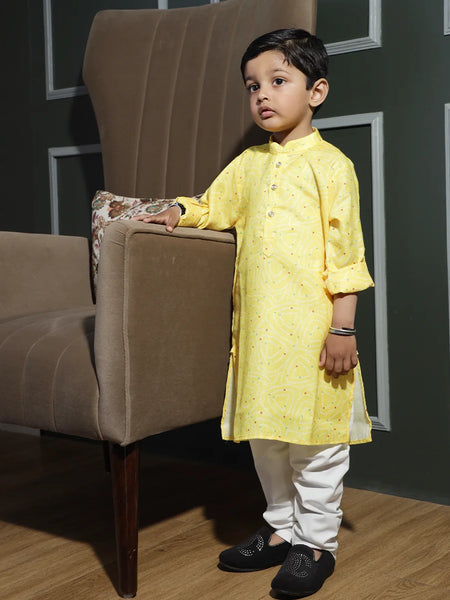  It is a classic yellow Colored kurta teamed up with a matching pyjama that comes with an elasticated waist, perfect for festive and small ceremonies.