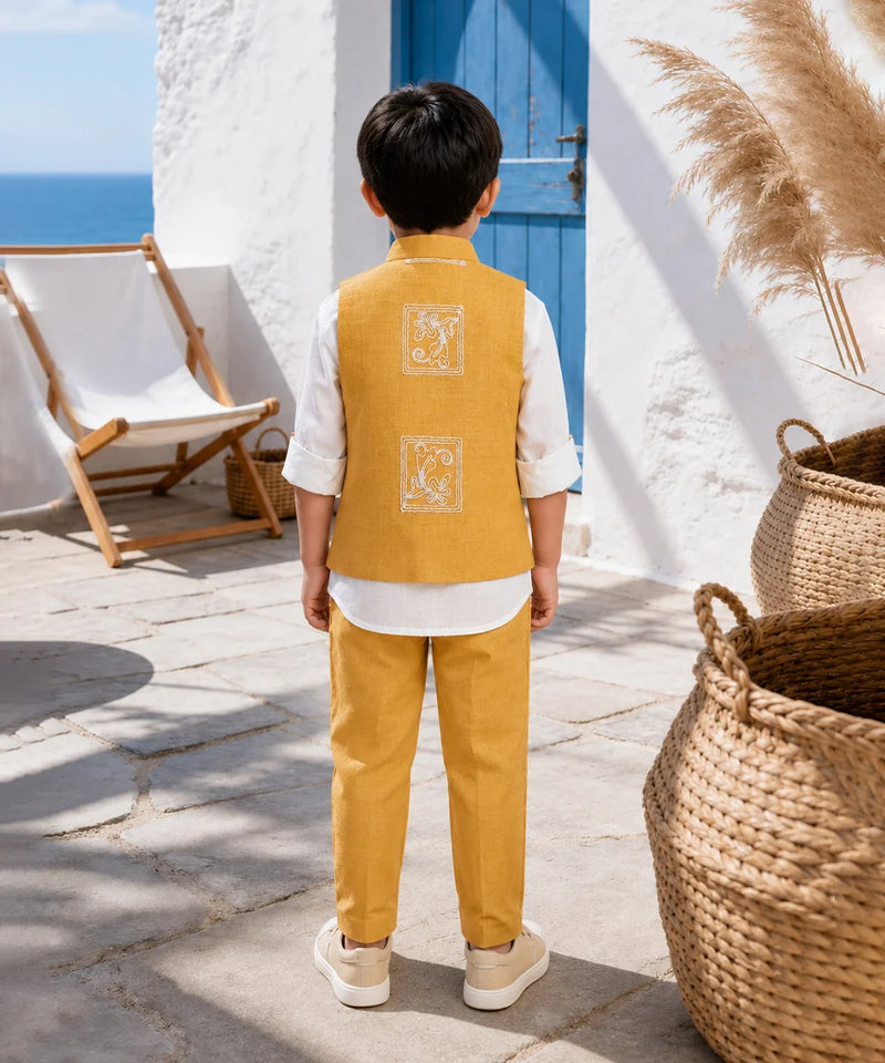 Devils N Angels  Birthday Wear Yellow Waistcoat For Boys Jaipur