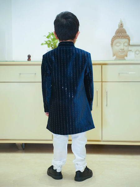 back view of navy blue sherwani for boys 