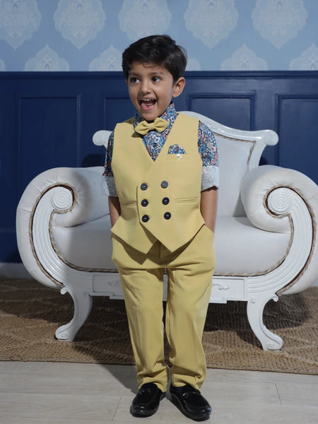 formal wear beige waist coat suit set for boys