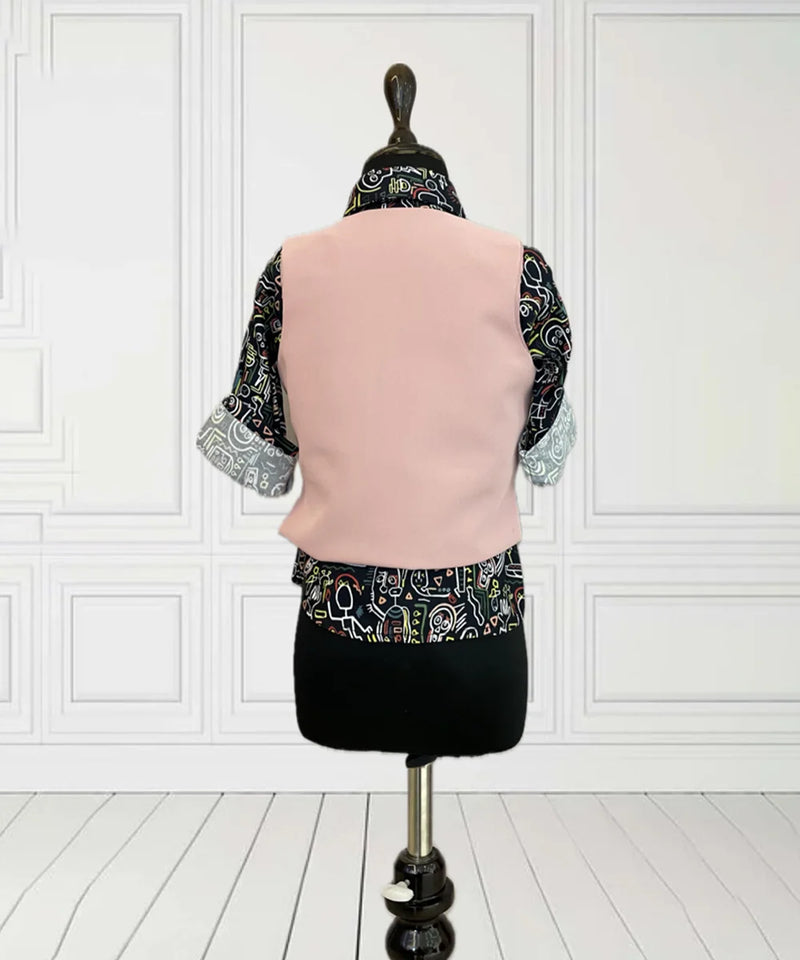 back view of pink waist coat suit set for boys 