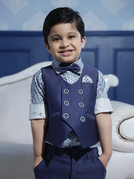 party wear navy blue waist coat suit set for boys