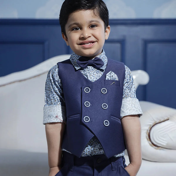 party wear navy blue waist coat suit set for boys