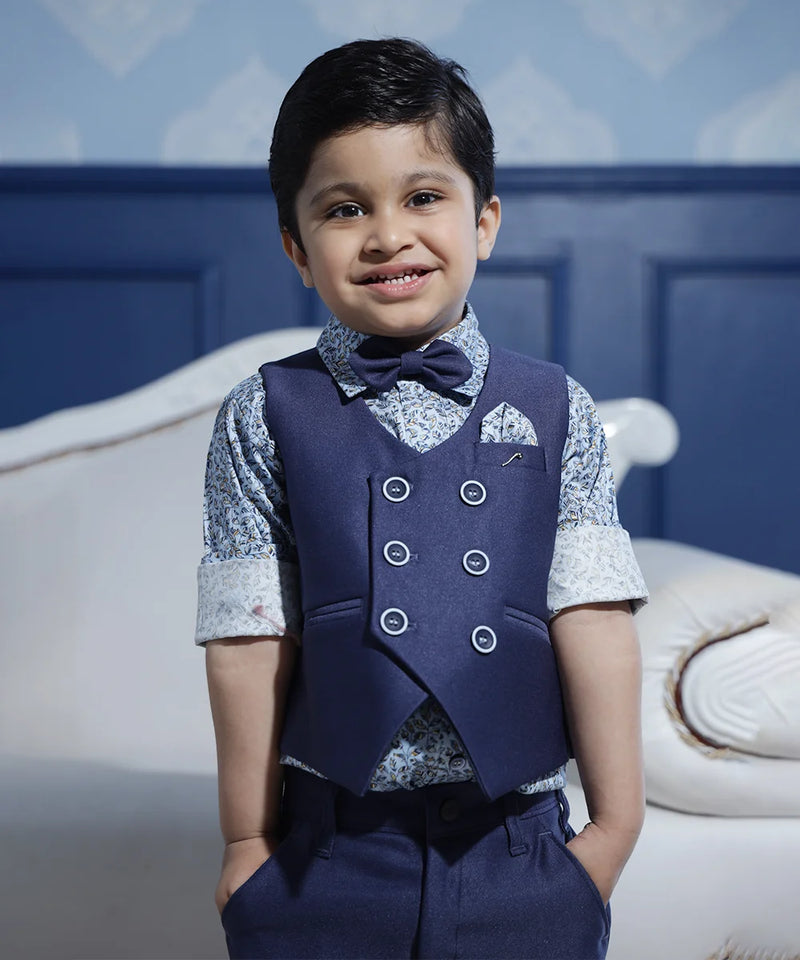 party wear navy blue waist coat suit set for boys