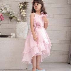 Party wear pink frock for girls with bow, kids clothing store in Jaipur
