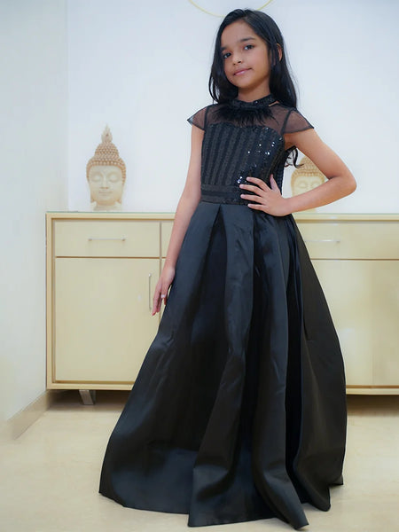 Buy black party gown for girls online, elegant shimmer gown for birthdays and weddings