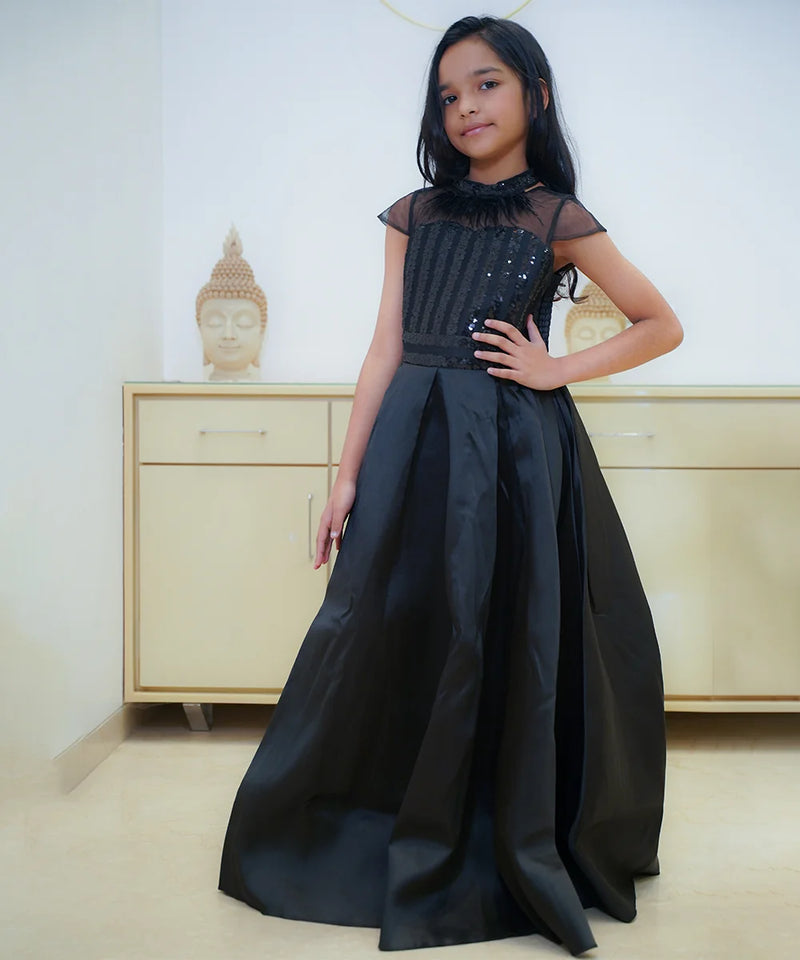 Buy black party gown for girls online, elegant shimmer gown for birthdays and weddings