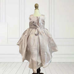 Box pleated peach birthday dress for girls, kids clothing store Jaipur