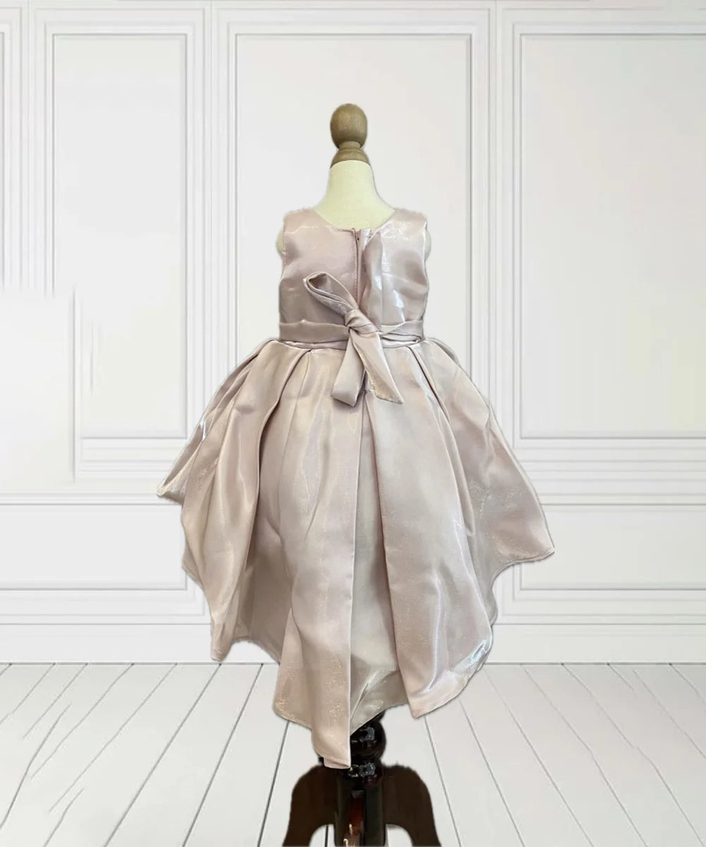 Box pleated peach birthday dress for girls, kids clothing store Jaipur