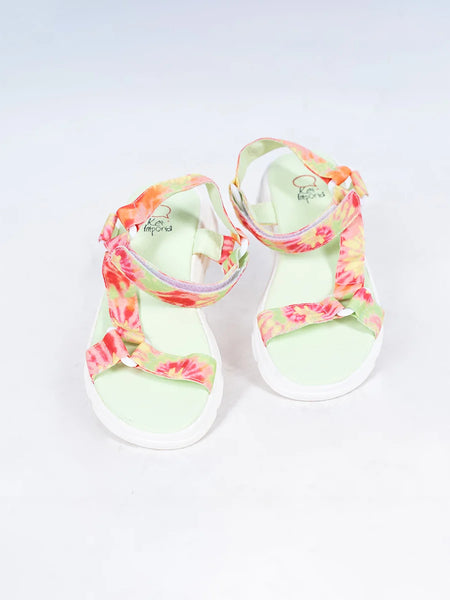 Girls' tie-dye summer sandals with pastel adjustable straps and mint green footbed, Jaipur, ages 1–8 years