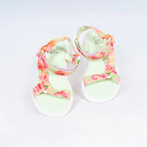 Girls' tie-dye summer sandals with pastel adjustable straps and mint green footbed, Jaipur, ages 1–8 years