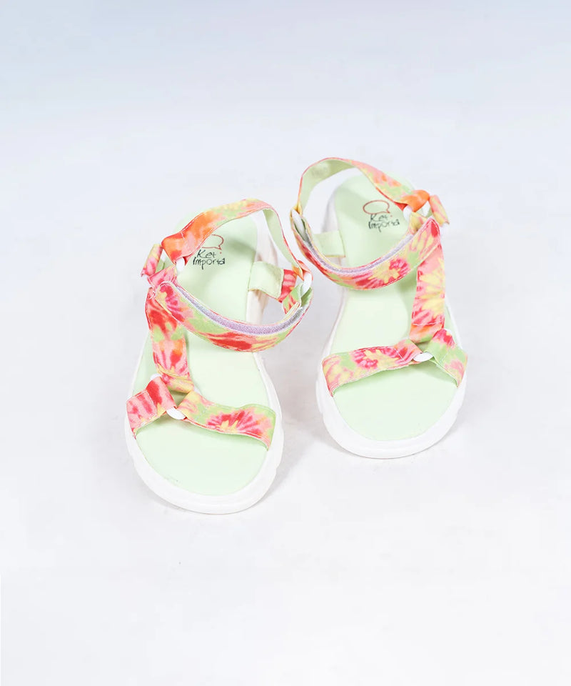 Girls' tie-dye summer sandals with pastel adjustable straps and mint green footbed, Jaipur, ages 1–8 years