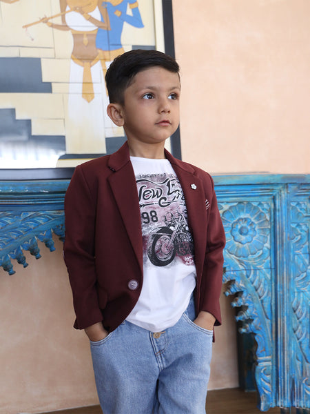 casual maroon blazer set for boys