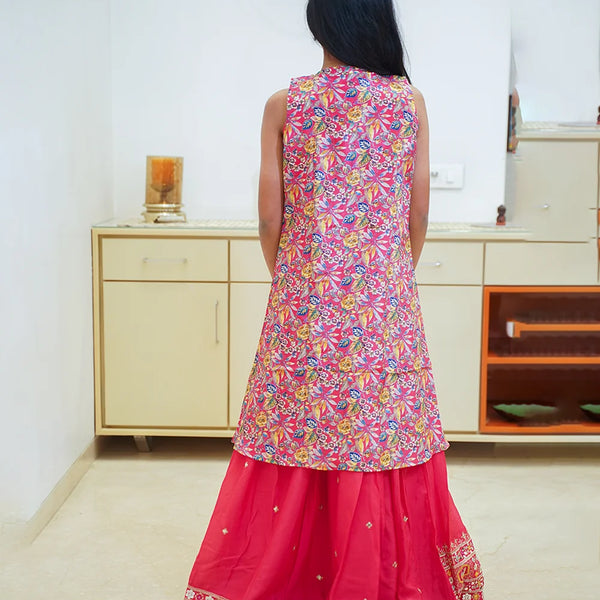 Affordable tomato color lehenga choli set for girls, cheap lehenga for kids in Jaipur