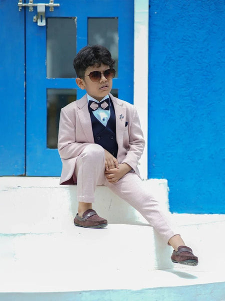 Kids pink checked tuxedo suit set, formal boys outfit Jaipur fashion shop