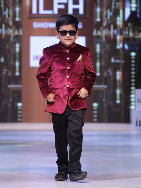 Indian formal party wear maroon jodhpuri suit set for boys