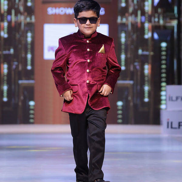 Indian formal party wear maroon jodhpuri suit set for boys